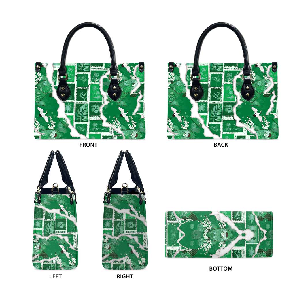 Hawaii Japanese Culture Green Leather Bag Spring Cranes Aloha Pattern