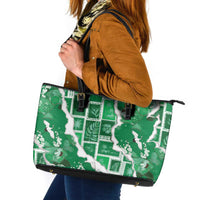 Hawaii Japanese Culture Green Leather Tote Bag Spring Cranes Aloha Pattern