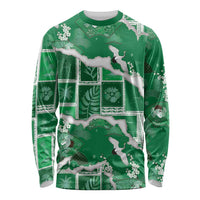 Hawaii Japanese Culture Green Long Sleeve Shirt Spring Cranes Aloha Pattern