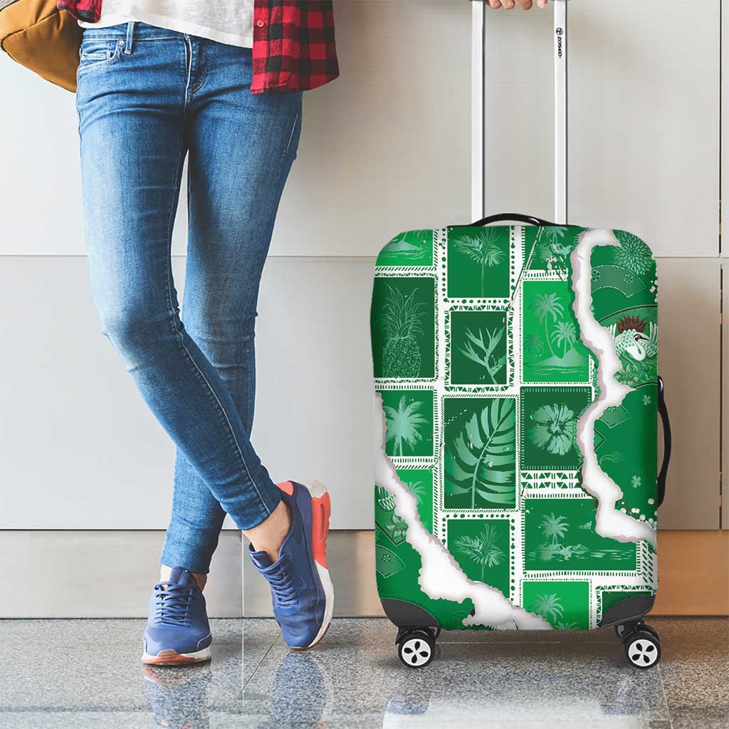 Hawaii Japanese Culture Green Luggage Cover Spring Cranes Aloha Pattern