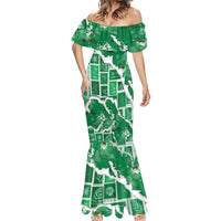 Hawaii Japanese Culture Green Mermaid Dress Spring Cranes Aloha Pattern