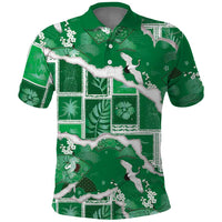 Hawaii Japanese Culture Green Polo Shirt Spring Cranes Aloha Pattern