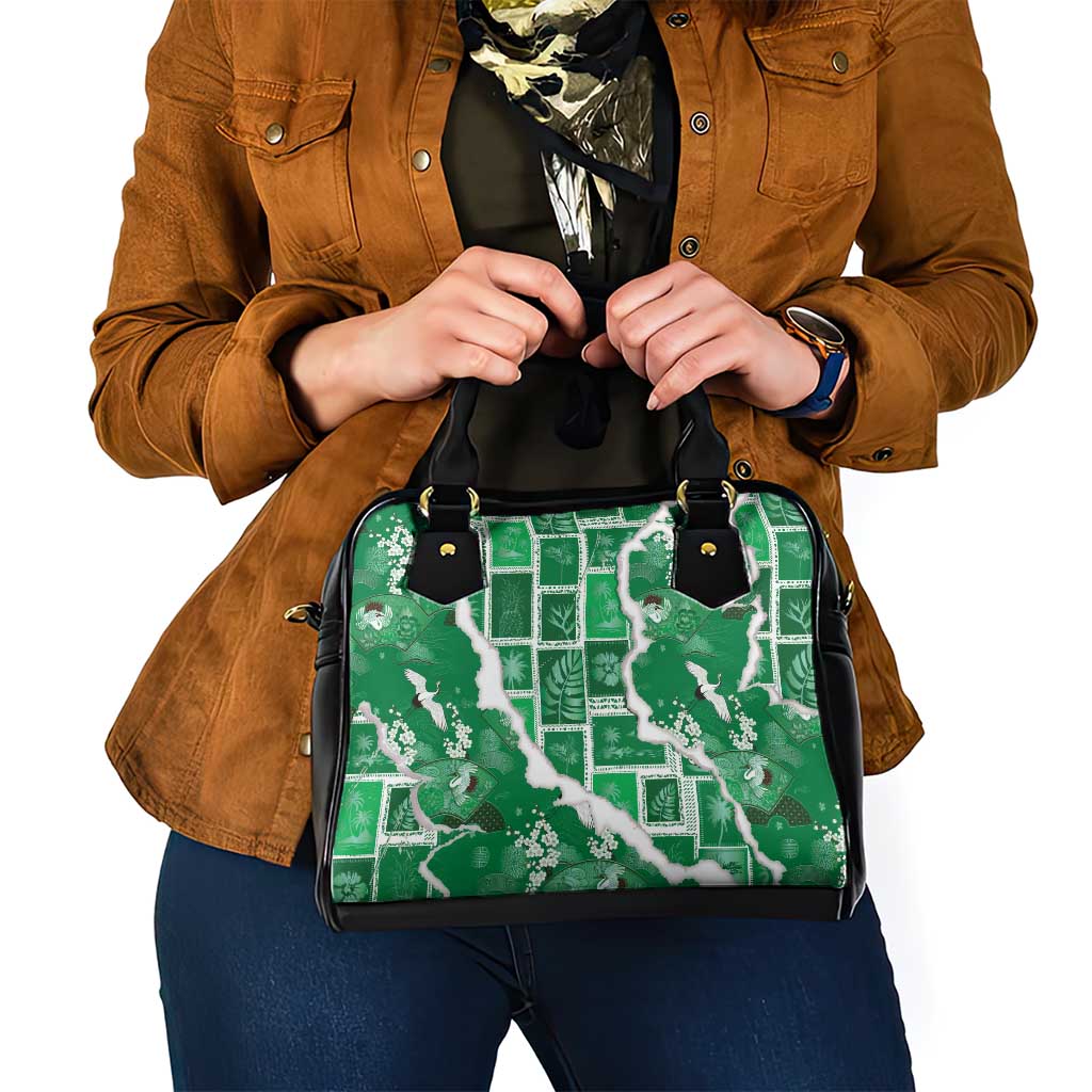Hawaii Japanese Culture Green Shoulder Handbag Spring Cranes Aloha Pattern