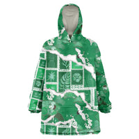 Hawaii Japanese Culture Green Wearable Blanket Hoodie Spring Cranes Aloha Pattern