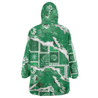 Hawaii Japanese Culture Green Wearable Blanket Hoodie Spring Cranes Aloha Pattern