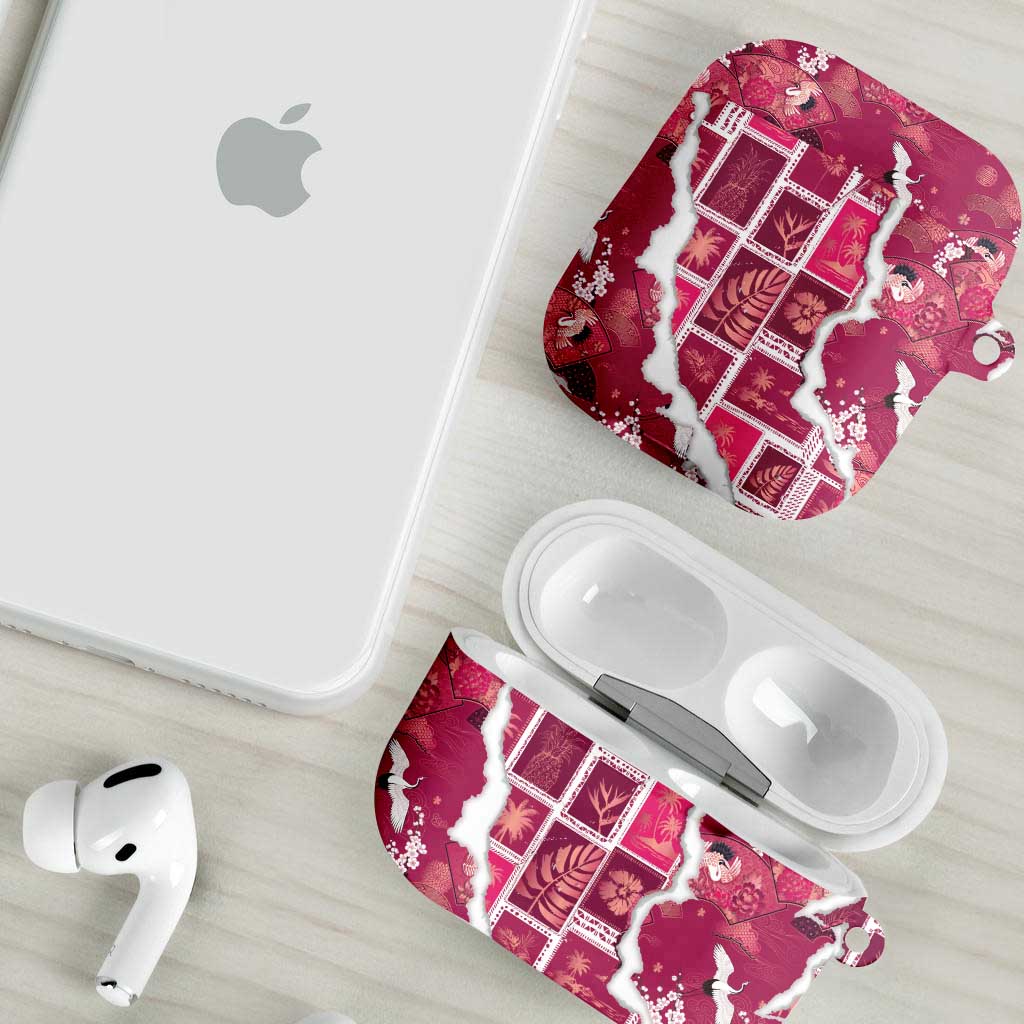 Hawaii Japanese Culture Pink AirPods Case Spring Cranes Aloha Pattern