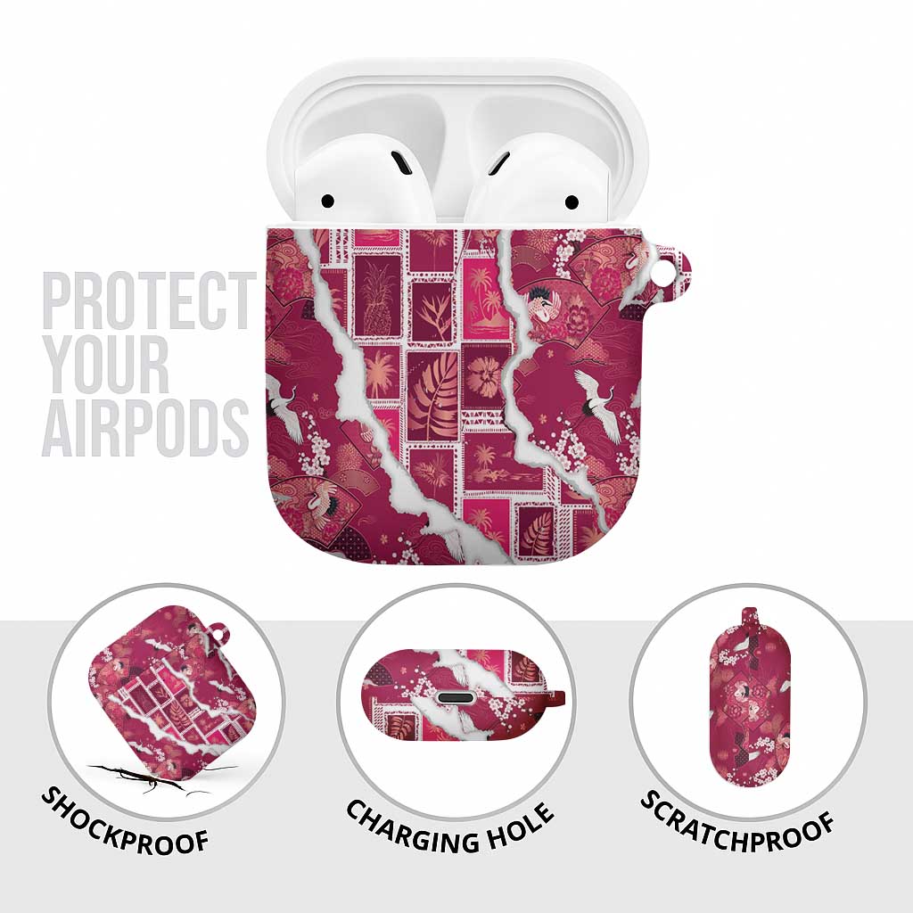 Hawaii Japanese Culture Pink AirPods Case Spring Cranes Aloha Pattern
