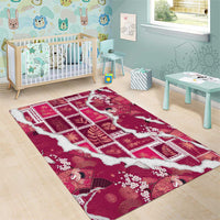 Hawaii Japanese Culture Pink Area Rug Spring Cranes Aloha Pattern