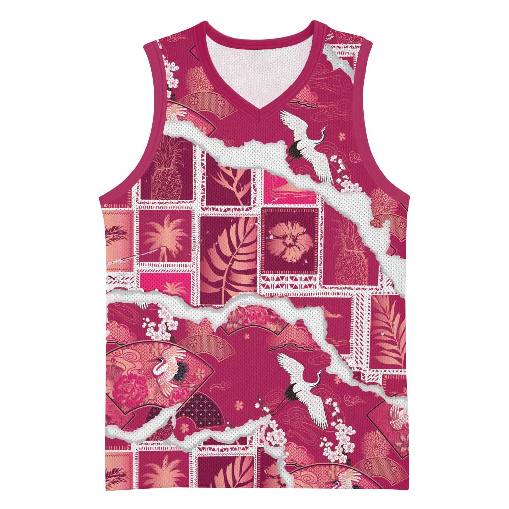 Hawaii Japanese Culture Pink Basketball Jersey Spring Cranes Aloha Pattern