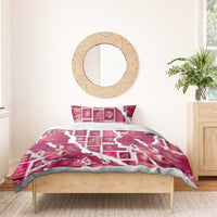 Hawaii Japanese Culture Pink Bedding Set Spring Cranes Aloha Pattern
