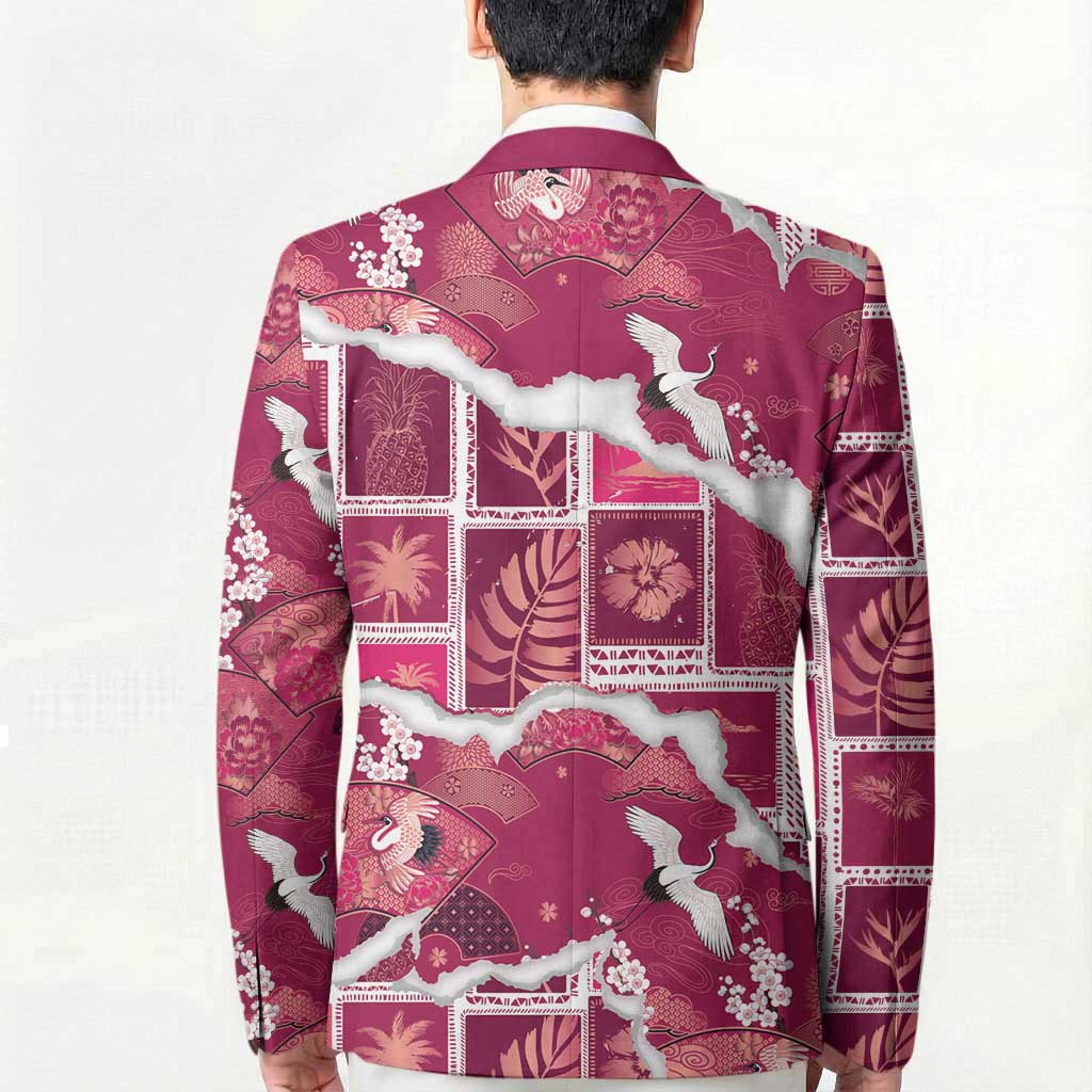 Hawaii Japanese Culture Pink Blazer Spring Cranes Aloha Pattern