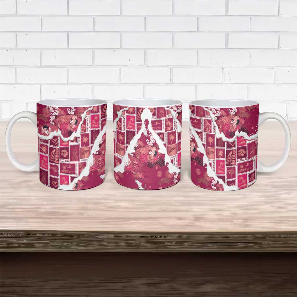 Hawaii Japanese Culture Pink Ceramic Mug Spring Cranes Aloha Pattern