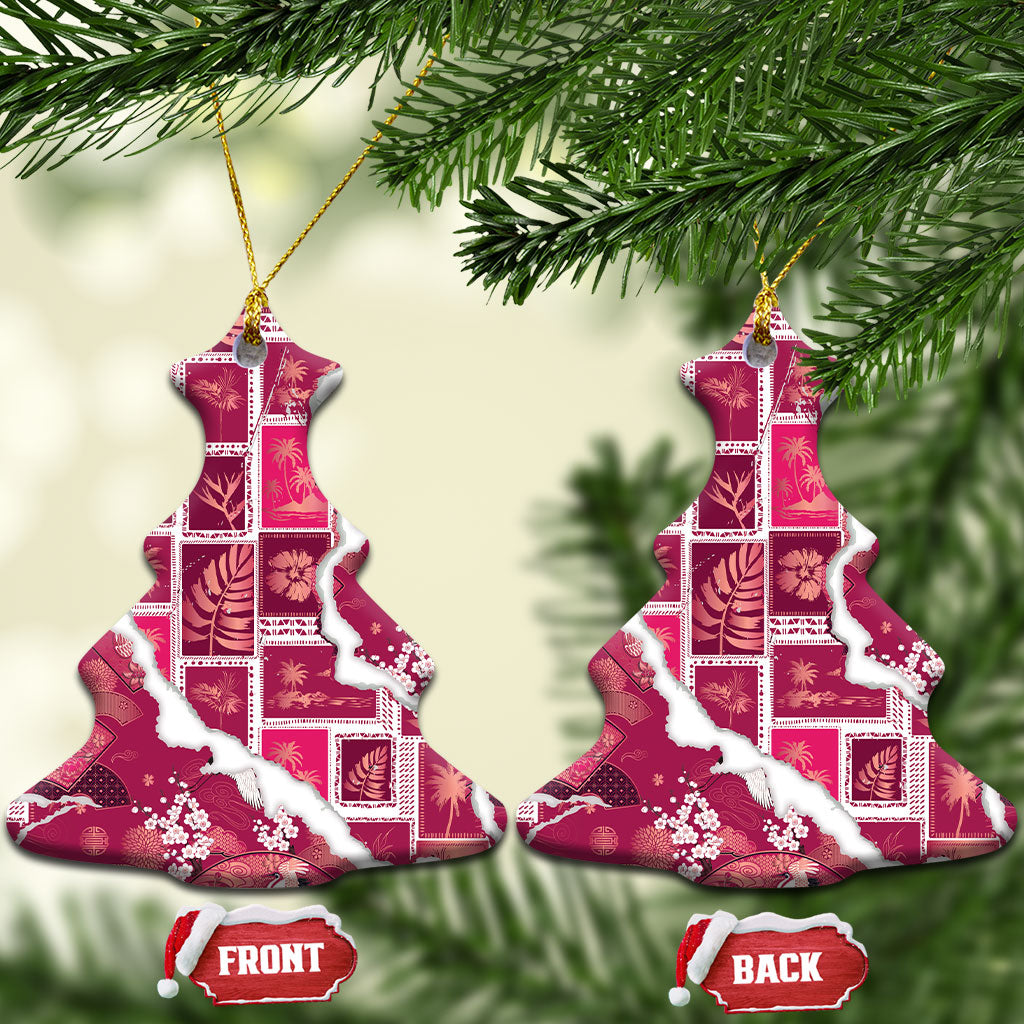 Hawaii Japanese Culture Pink Ceramic Ornament Spring Cranes Aloha Pattern LT01 Christmas Tree Pink - Polynesian Pride
