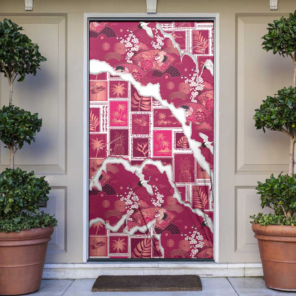 Hawaii Japanese Culture Pink Door Cover Spring Cranes Aloha Pattern