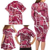 Hawaii Japanese Culture Pink Family Matching Long Sleeve Bodycon Dress and Hawaiian Shirt Spring Cranes Aloha Pattern LT01 - Polynesian Pride