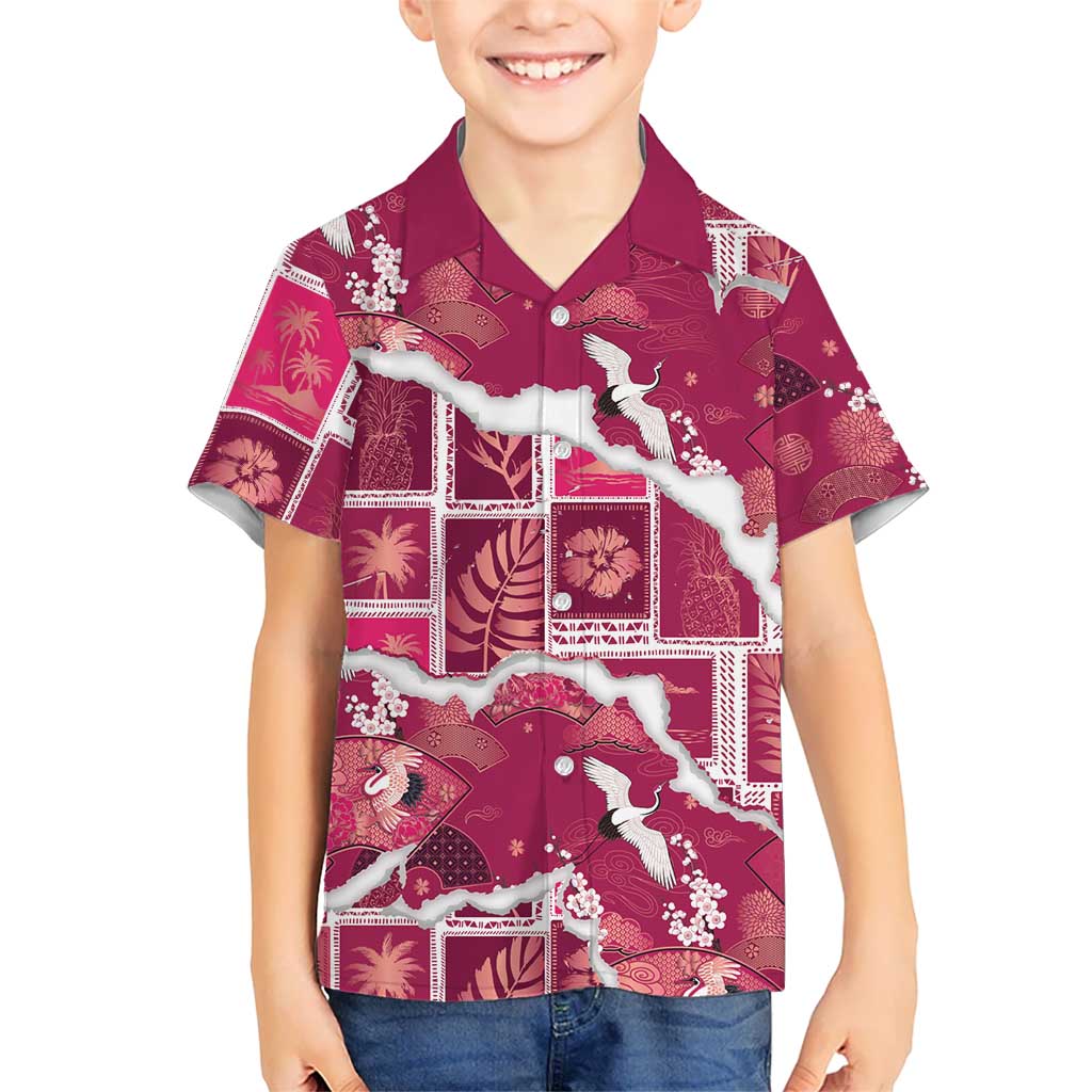 Hawaii Japanese Culture Pink Family Matching Summer Maxi Dress and Hawaiian Shirt Spring Cranes Aloha Pattern