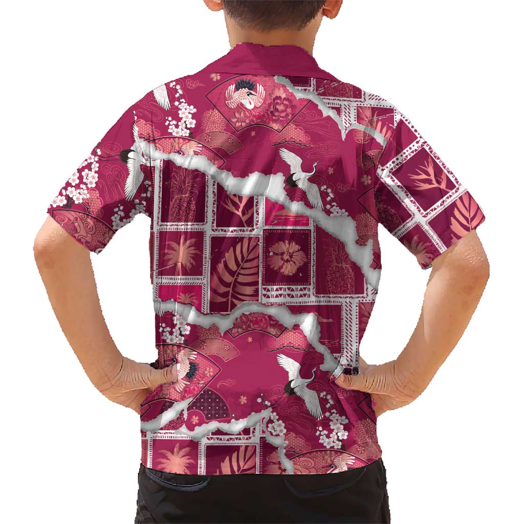 Hawaii Japanese Culture Pink Kid Hawaiian Shirt Spring Cranes Aloha Pattern