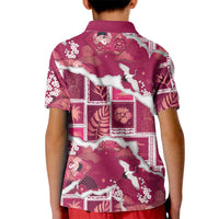 Hawaii Japanese Culture Pink Kid Polo Shirt Spring Cranes Aloha Pattern