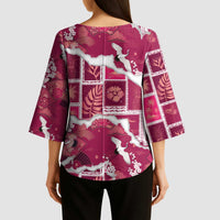 Hawaii Japanese Culture Pink Kimono Sleeve Blouse Spring Cranes Aloha Pattern