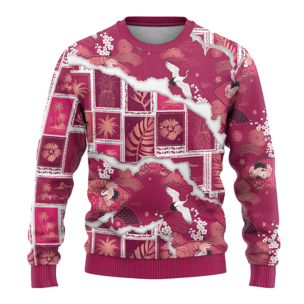 Hawaii Japanese Culture Pink Ugly Christmas Sweater Spring Cranes Aloha Pattern LT01 - Polynesian Pride