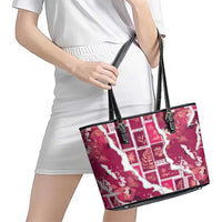 Hawaii Japanese Culture Pink Leather Tote Bag Spring Cranes Aloha Pattern