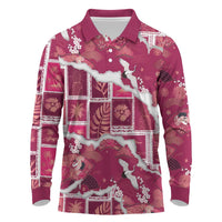 Hawaii Japanese Culture Pink Long Sleeve Polo Shirt Spring Cranes Aloha Pattern