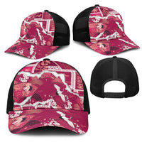 Hawaii Japanese Culture Pink Mesh Trucker Cap Spring Cranes Aloha Pattern