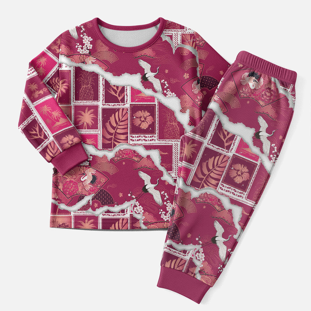 Hawaii Japanese Culture Pink Christmas Pajama Set Spring Cranes Aloha Pattern LT01 Men Pink - Polynesian Pride