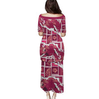 Hawaii Japanese Culture Pink Puletasi Spring Cranes Aloha Pattern