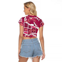 Hawaii Japanese Culture Pink Raglan Cropped T Shirt Spring Cranes Aloha Pattern