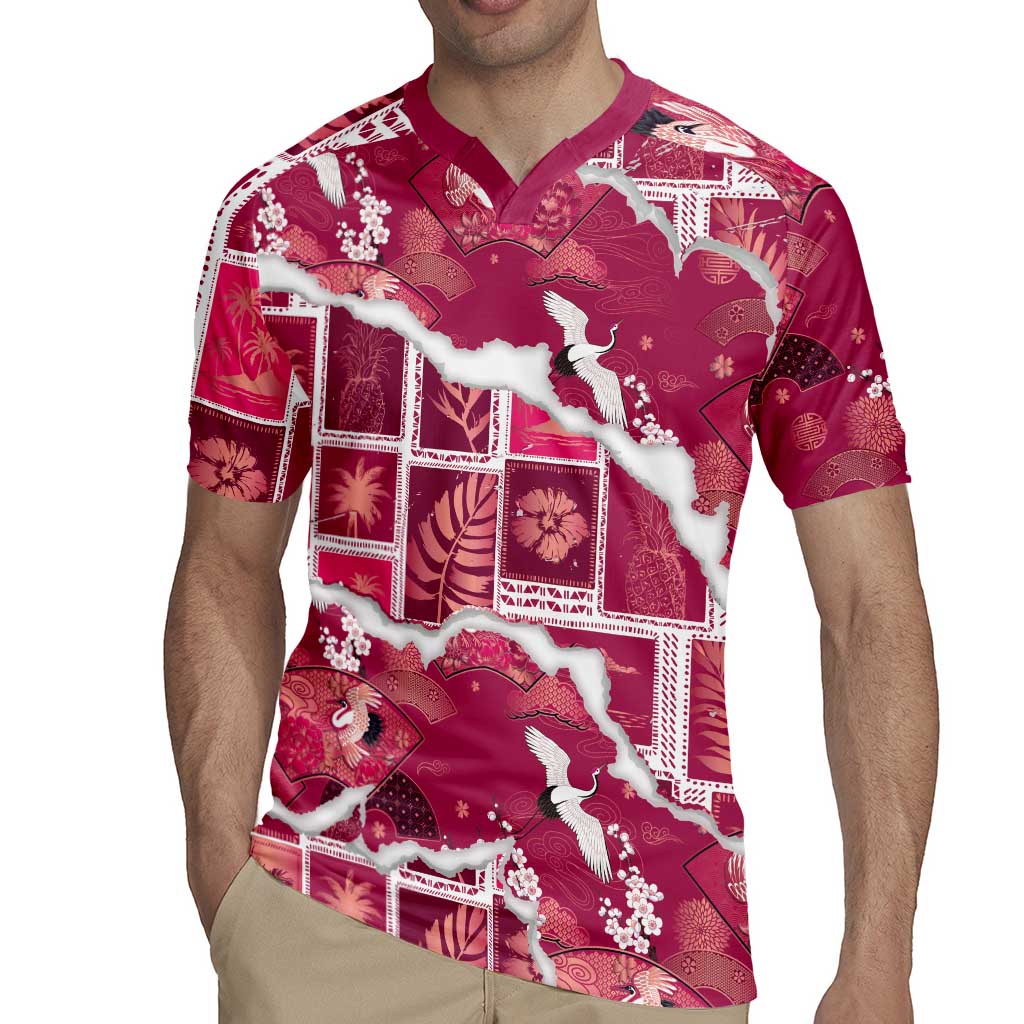 Hawaii Japanese Culture Pink Rugby Jersey Spring Cranes Aloha Pattern