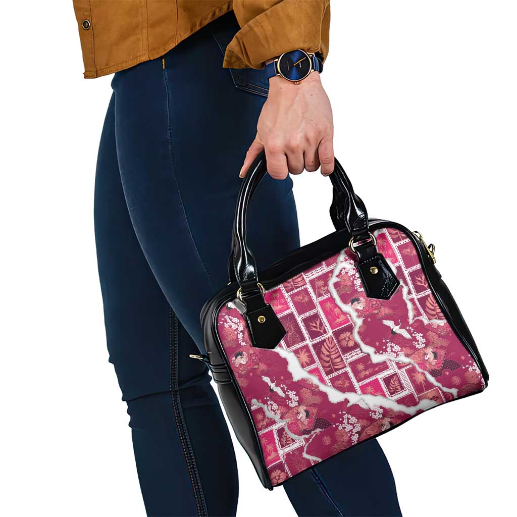 Hawaii Japanese Culture Pink Shoulder Handbag Spring Cranes Aloha Pattern