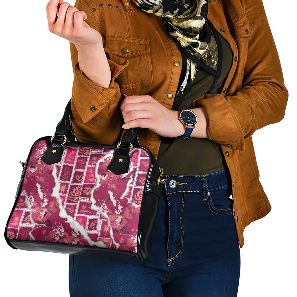 Hawaii Japanese Culture Pink Shoulder Handbag Spring Cranes Aloha Pattern