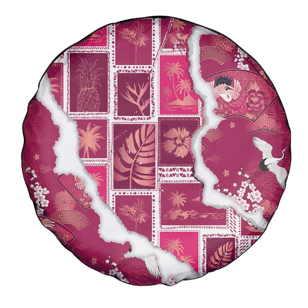 Hawaii Japanese Culture Pink Spare Tire Cover Spring Cranes Aloha Pattern
