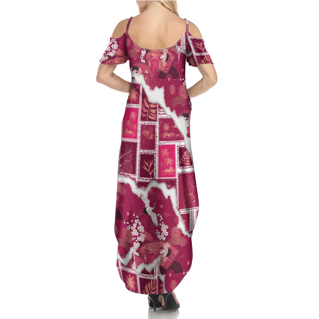 Hawaii Japanese Culture Pink Summer Maxi Dress Spring Cranes Aloha Pattern