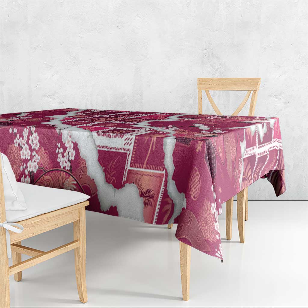 Hawaii Japanese Culture Pink Tablecloth Spring Cranes Aloha Pattern