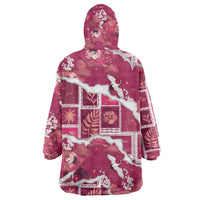 Hawaii Japanese Culture Pink Wearable Blanket Hoodie Spring Cranes Aloha Pattern