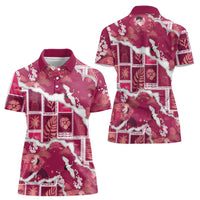 Hawaii Japanese Culture Pink Women Polo Shirt Spring Cranes Aloha Pattern