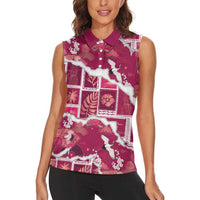 Hawaii Japanese Culture Pink Women Sleeveless Polo Shirt Spring Cranes Aloha Pattern