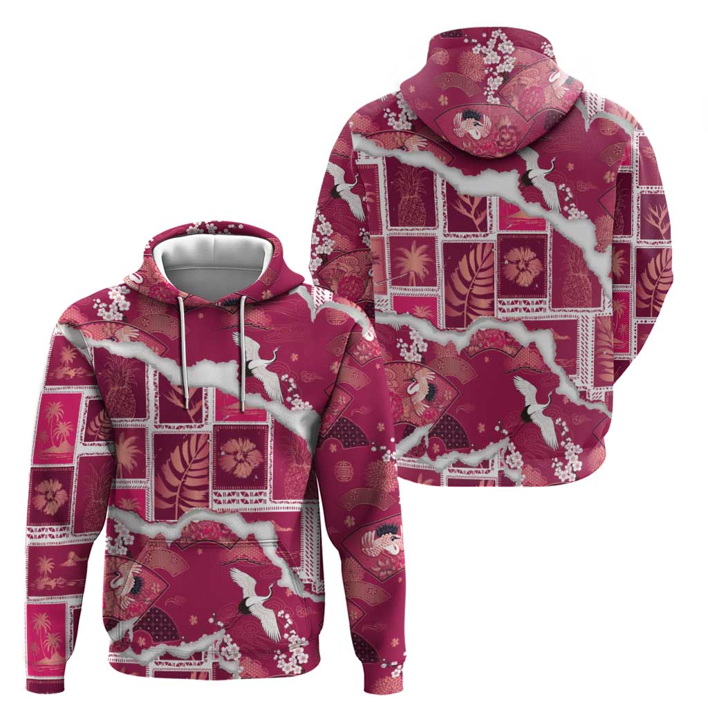 Hawaii Japanese Culture Pink Zip Hoodie Spring Cranes Aloha Pattern