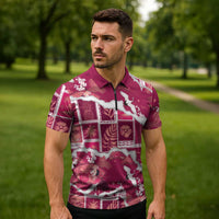 Hawaii Japanese Culture Pink Zipper Polo Shirt Spring Cranes Aloha Pattern
