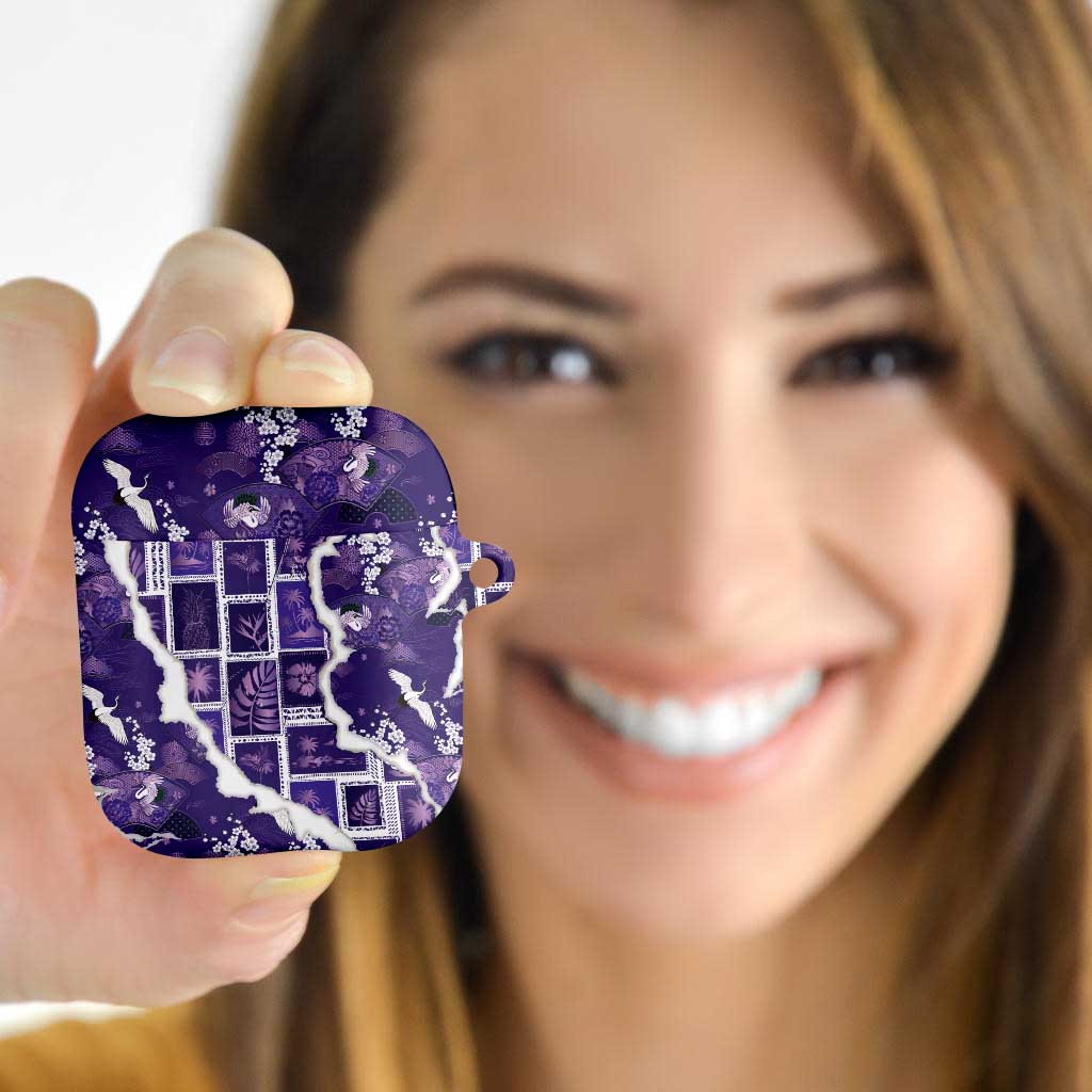 Hawaii Japanese Culture Purple AirPods Case Spring Cranes Aloha Pattern