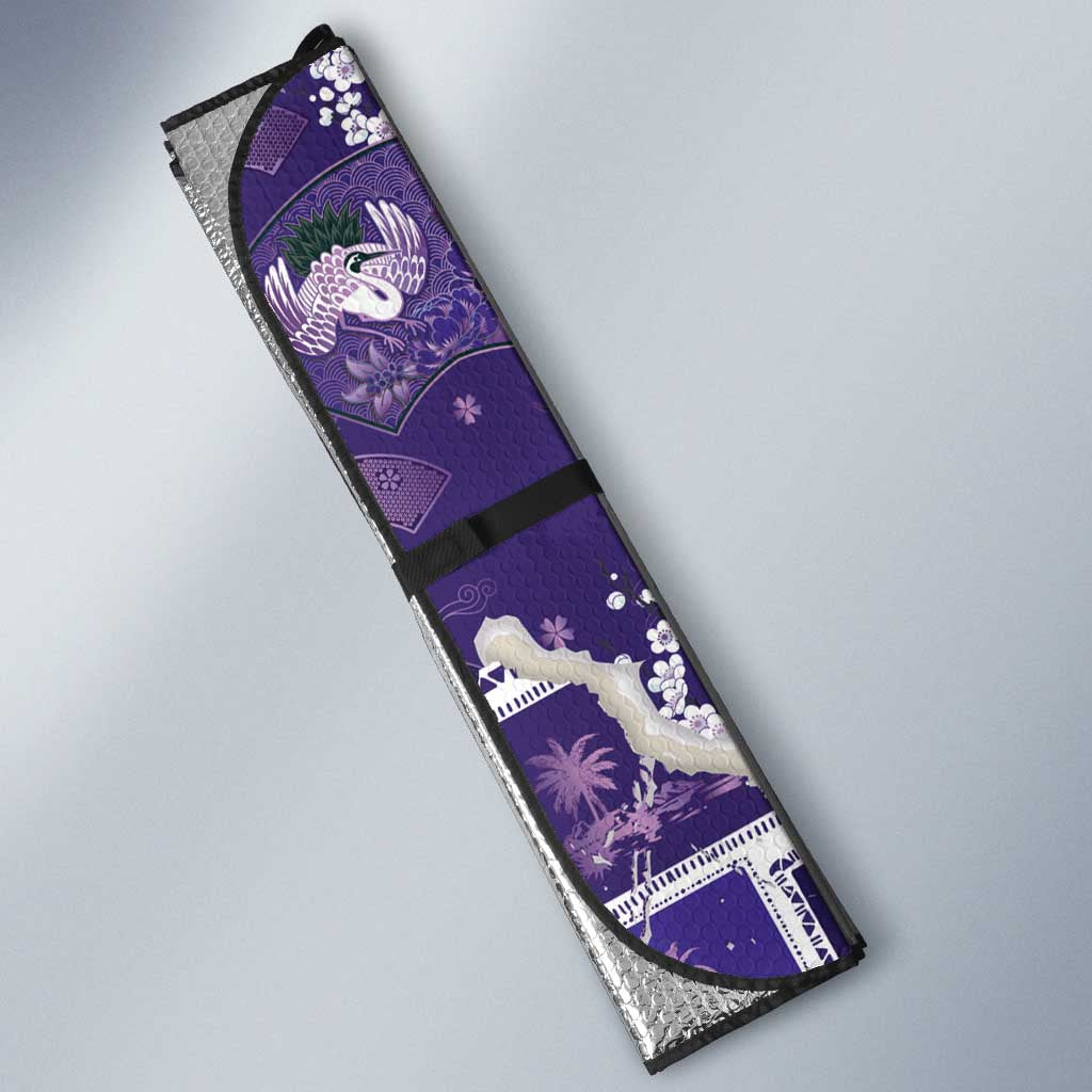 Hawaii Japanese Culture Purple Auto Sun Shade Spring Cranes Aloha Pattern