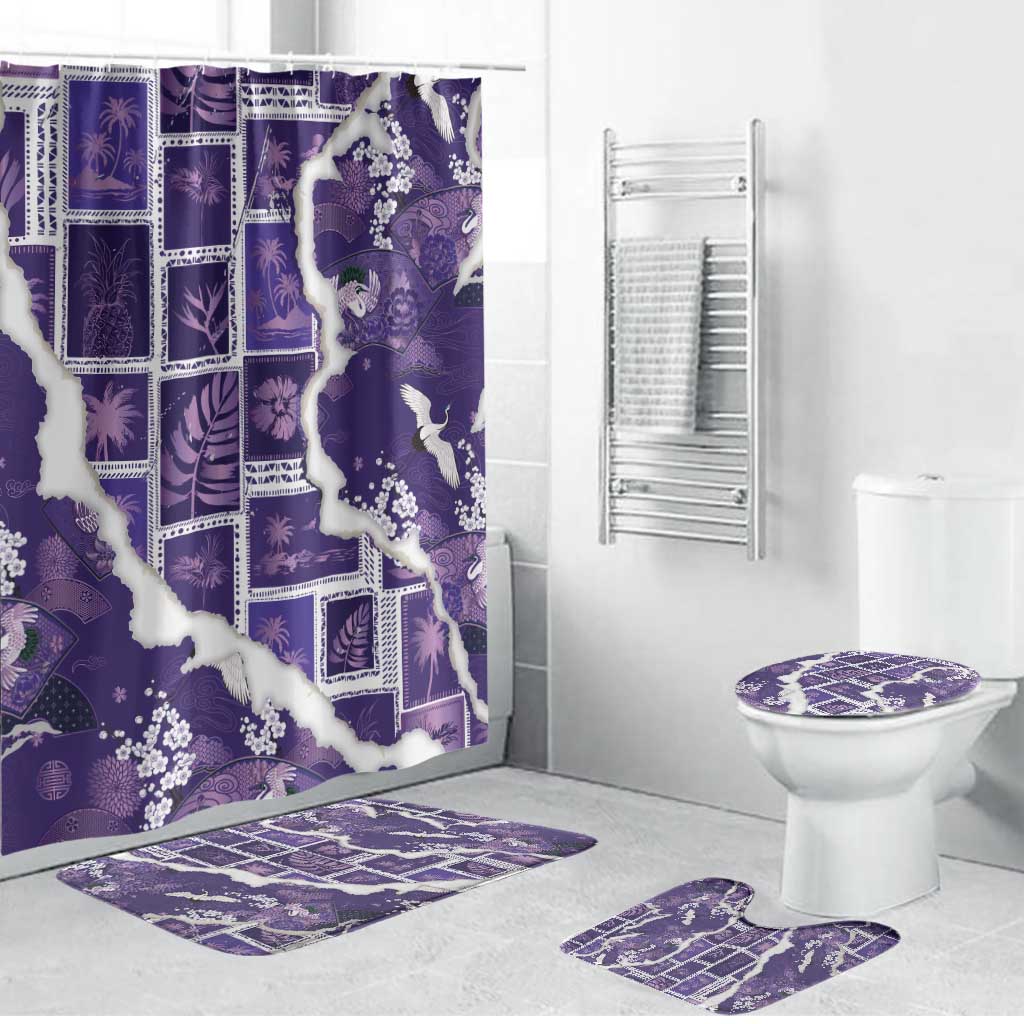 Hawaii Japanese Culture Purple Bathroom Set Spring Cranes Aloha Pattern