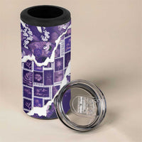 Hawaii Japanese Culture Purple 4 in 1 Can Cooler Tumbler Spring Cranes Aloha Pattern