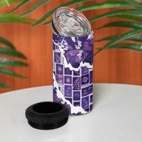 Hawaii Japanese Culture Purple 4 in 1 Can Cooler Tumbler Spring Cranes Aloha Pattern