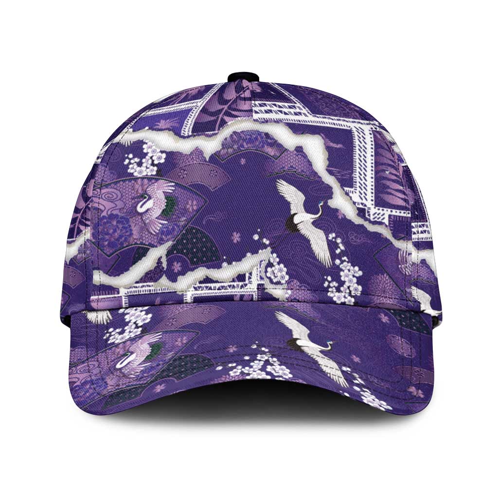 Hawaii Japanese Culture Purple Classic Cap Spring Cranes Aloha Pattern