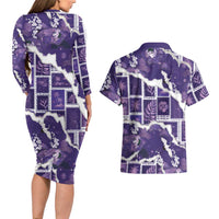 Hawaii Japanese Culture Purple Couples Matching Long Sleeve Bodycon Dress and Hawaiian Shirt Spring Cranes Aloha Pattern