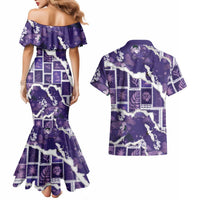 Hawaii Japanese Culture Purple Couples Matching Mermaid Dress and Hawaiian Shirt Spring Cranes Aloha Pattern