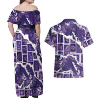 Hawaii Japanese Culture Purple Couples Matching Off Shoulder Maxi Dress and Hawaiian Shirt Spring Cranes Aloha Pattern